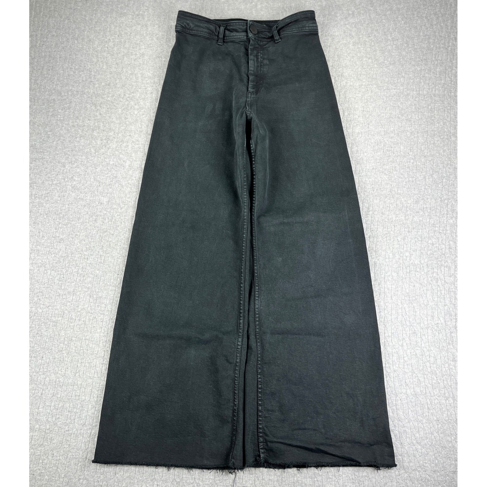 Zara Y2K90s Baggy Wide Leg High Rise Jeans Women 4/26X28 1/2 Black‎ Raw Hem